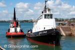 ID 6852 YORK SYME (1961/149grt/IMO 5396090) - built in Adelaide, South Australia, is seen here being assisted from the Babcock Fitzroy drydock in Auckland, New Zealand by the New Plymouth-registered tug MAUI...
